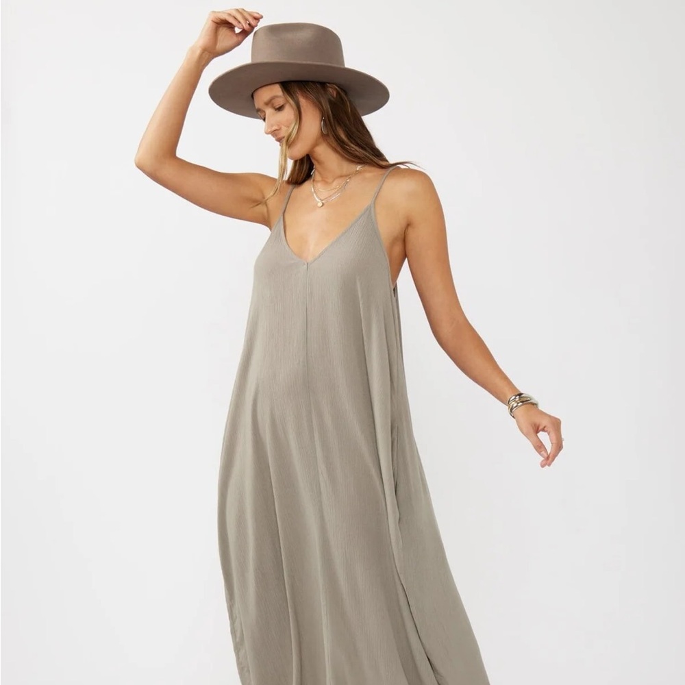 Lovestitch Taupe Sleeveless Maxi Dress S/M Boho Pockets